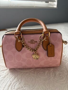 NEW COACH Powder Pink Mini Rowan with Tan Trim and Gold Charm